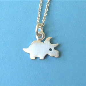 Small Triceratops Necklace / Cute Dinosaur Pendant Sterling Silver / Gift for Boys, Girls