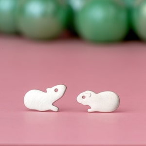 Tiny Guinea Pig Earrings / Animal Studs / sterling silver Hamster / Minimal Jewelry