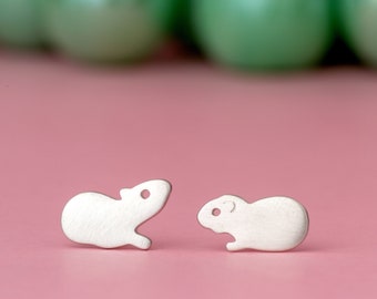 Tiny Guinea Pig Earrings / Animal Studs / sterling silver Hamster / Minimal Jewelry