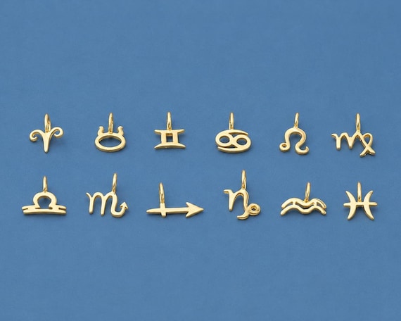Solid Gold Zodiac Sign Charm Necklace – Astrology Horoscope Jewelry (7-12 mm), 277Z-GD