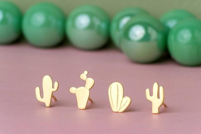 Tiny Alpaca and Cactus Earrings Llama Studs sterling silver Sheep gold studs Minimal Jewelry Kids Teen gift for her mom valentine
