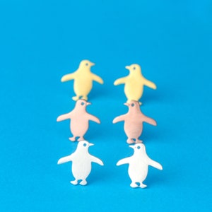 Tiny Penguin Earrings / Cute Polar Studs Sterling Silver / Minimal Gift for Boys, Girls image 1