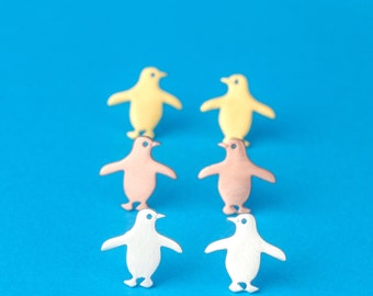 Tiny Penguin Earrings / Cute Polar Studs Sterling Silver / Minimal Gift for Boys, Girls