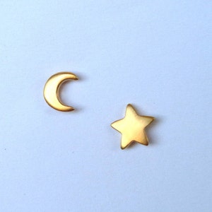 Tiny Star and Moon Earrings / Sterling Silver Celestial Studs / Mismatched Jewelry