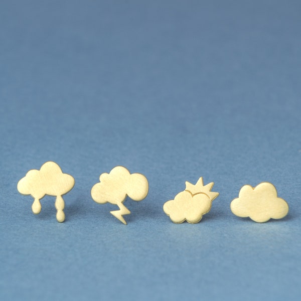 Solid Gold Tiny Cloud Earring SINGLE / Season Stud Rainy, Sunny, Cloudy / Unique Jewelry