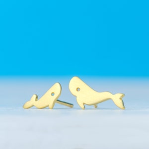 Tiny Whale Earrings Mother and Child /  Minimal Mismatched Studs in Sterling Silver