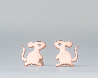 Solid Gold Mouse Earrings / 14k Tiny Woodland Studs / Cute Gift for Boys, Girls