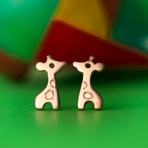 Tiny Solid Gold Giraffe Earrings / Cute Zoo Studs / 9k, 14k or 18k / Dainty Jewelry