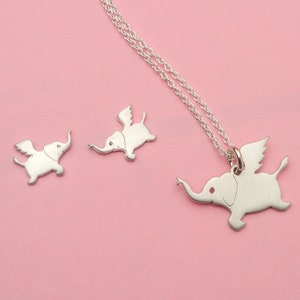 Flying Elephant Necklace / Sterling Silver Kids Pendant / New Mother Gift image 3