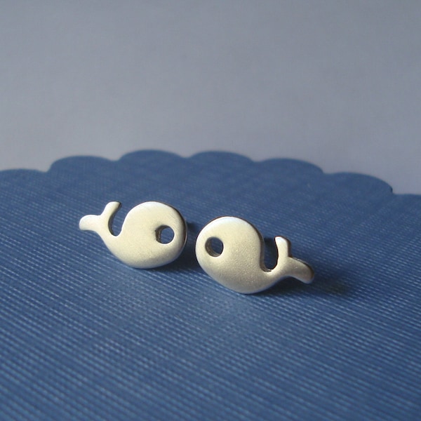 Sterling Silver Whale Stud Earrings, Beach Jewelry E113