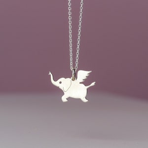 Flying Elephant Necklace / Sterling Silver Kids Pendant / New Mother Gift image 1