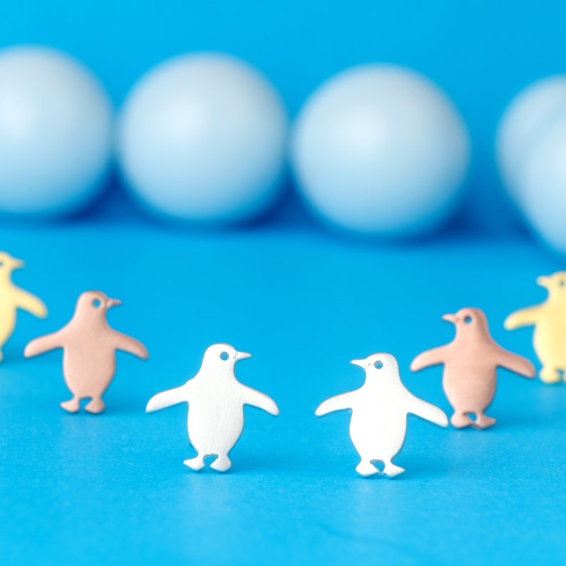 Tiny Penguin Earrings / Cute Polar Studs Sterling Silver / Minimal Gift for Boys, Girls image 8