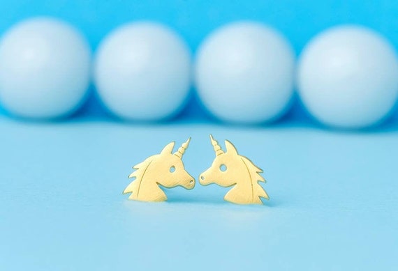 Solid gold sales unicorn earrings