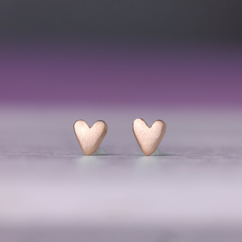 Solid Gold Heart Earrings / Tiny Love Studs / Valentine's Gift for Her, Bridal Jewelry image 2