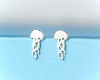 Jellyfish Earrings Sterling Silver /  Tiny Sea Animal Studs / Minimal Gift for Kids