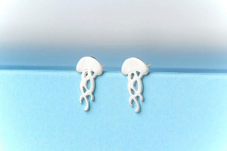 Jellyfish Earrings Sterling Silver /  Tiny Sea Animal Studs / Minimal Gift for Kids 