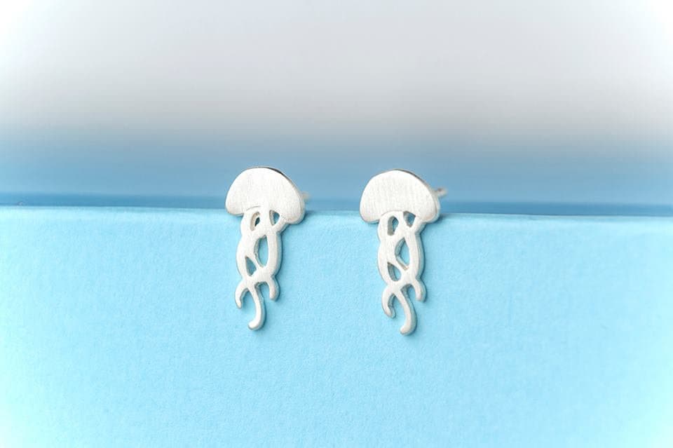 Jellyfish Earrings Sterling Silver Tiny Studs Beach Jewelry Sea Anima…