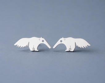 Sterling Silver Anteater Earrings / Giant Anteater Studs / Wildlife jewelry gift / E139