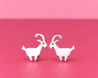 Goat Earrings / Ram Studs / sterling silver Aries zodiac sign / Personalized Jewelry / E79