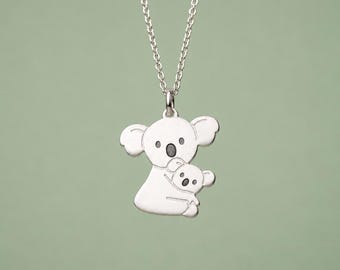 Koala Necklace in sterling silver / Family Mother Baby Pendant / New Mom Dad Jewelry / JP1071