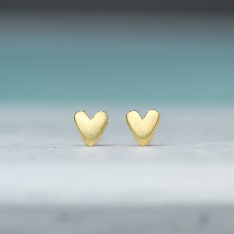 Solid Gold Heart Earrings / Tiny Love Studs / Valentine's Gift for Her, Bridal Jewelry image 1