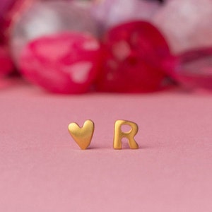 Heart and Initial Earrings / Sterling Silver Alphabet Stud Earrings / Personalized Gift for her image 5