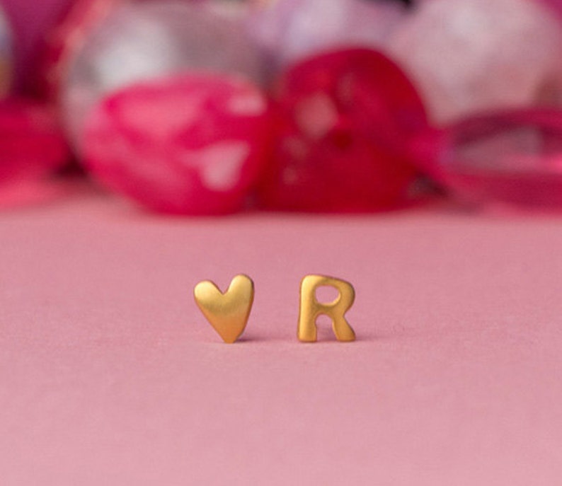 Heart and Initial Earrings / Sterling Silver Alphabet Stud Earrings / Personalized Gift for her image 5