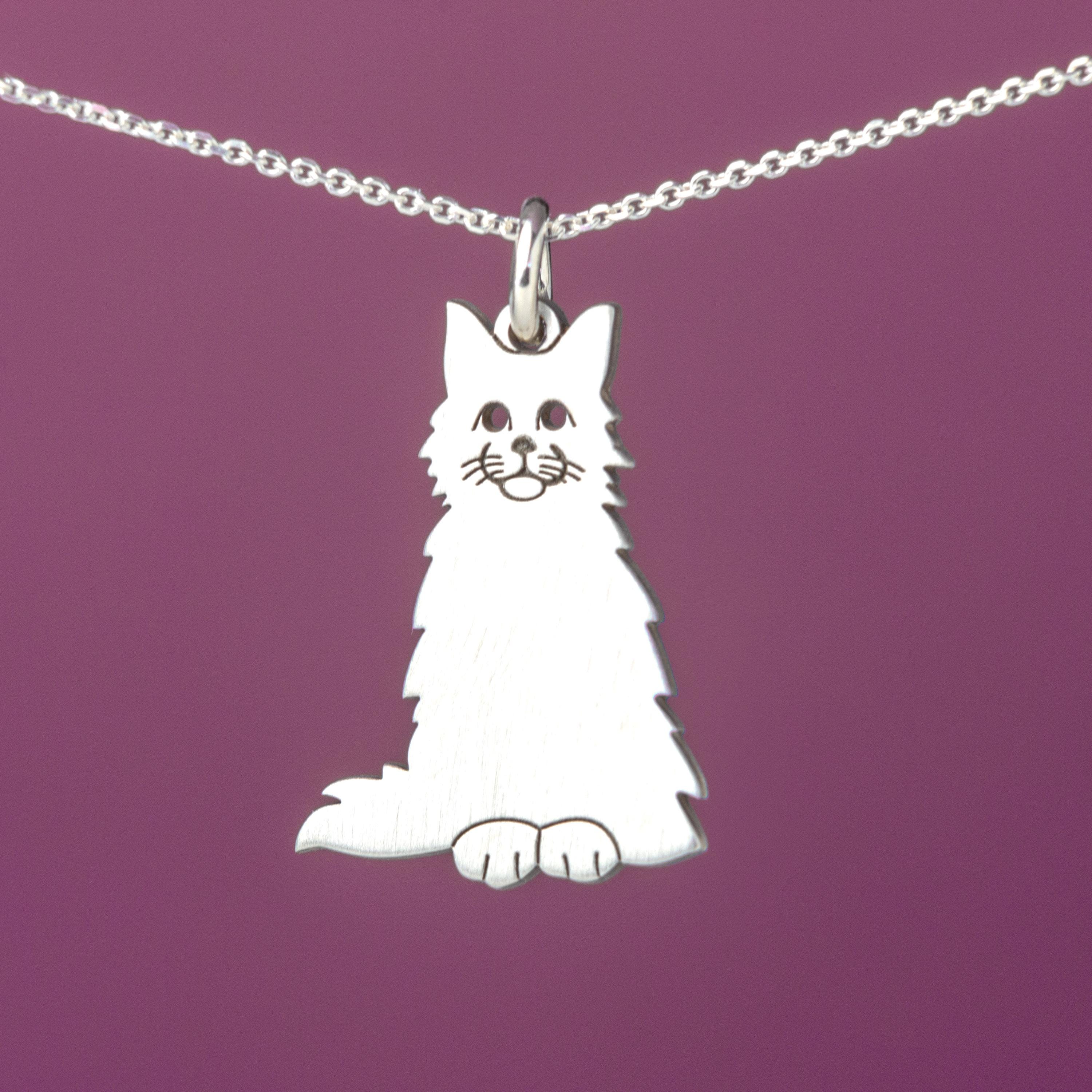 Sterling Silver Cat Necklace / Maine Coon cat Jewellery / Unisex Pendant / Pet Charm