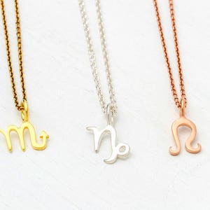 Tiny Solid Gold Zodiac Sign Necklace / Horoscope Charm / Astrology Jewelry image 2