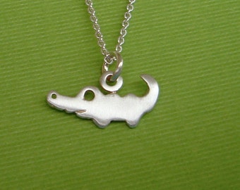 Alligator Necklace in Sterling Silver / Minimal Crocodile Pendant for Boys, Girls