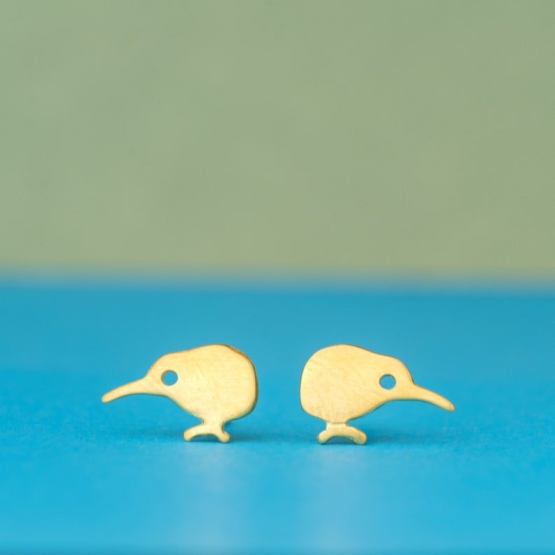 Solid Gold Kiwi Earrings Bird studs 14k yellow gold stud Etsy