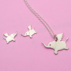 Flying Elephant Necklace / Sterling Silver Kids Pendant / New Mother Gift image 4