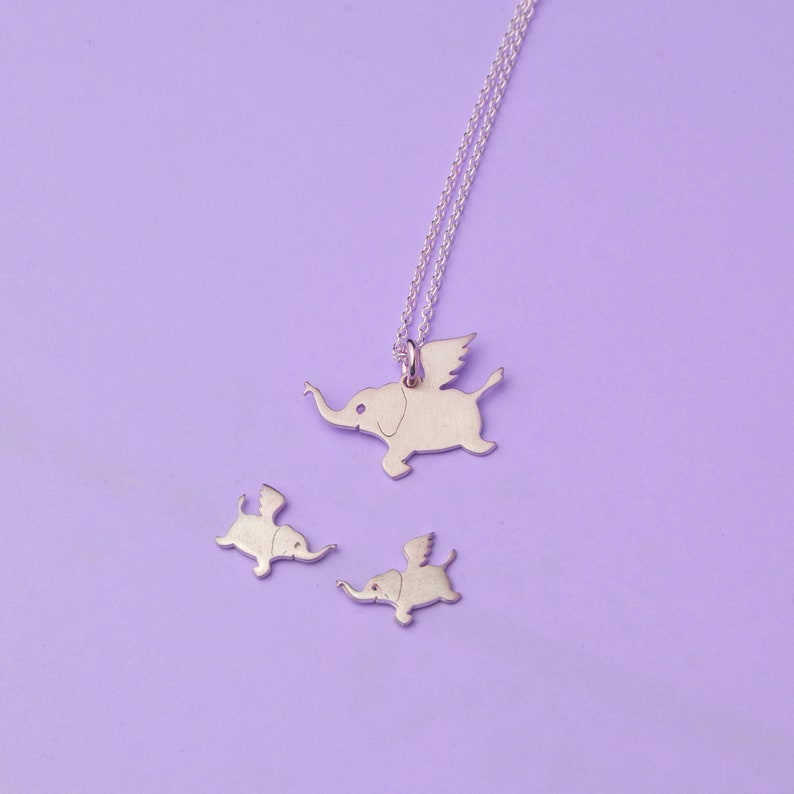 Flying Elephant Necklace / Sterling Silver Kids Pendant / New Mother Gift image 5