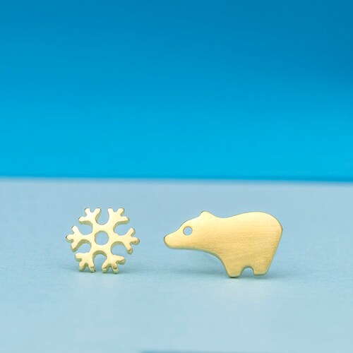 Polar Bear Earring Solid Gold Cute Tiny Bear Studs 14k 9k gold Gift teen Animal buy Earrings kids earrings woodland jewelry Christmas 18k rose