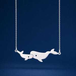 Sterling Silver Whale Necklace: Mother and Baby Pendant / JP1013