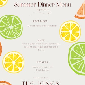 Modèle de menu d'été personnalisable