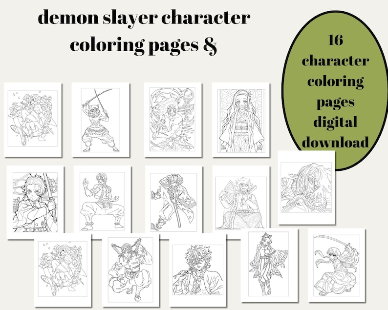 Demon Slayer Character Coloring Page , Digital Download, Anime,demon