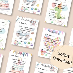 Uitnodigingskaarten voor kinderverjaardagen om af te drukken – 4 prachtige ontwerpen als PNG-download – DIY-uitnodigingen voor jongens en meisjes
