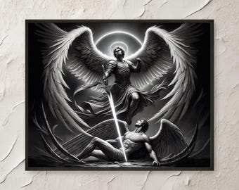 Archangel Michael Wall Art, Fallen Angel Lucifer, Biblical Angel Gothic Decor, Christian Inspired Art