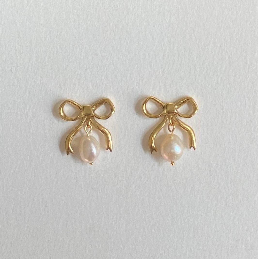 Bow Earrings With Pearls Etsy