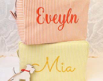 Marsupio personalizzato per neonati, borsa per pannolini, borsa per il trucco in seersucker, borsa per articoli da toeletta con nome, borse per snack per bambini, regalo per neonati, regalo per battesimo