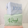 Custom Embroidered Travel Toiletry Bag, Candy Color Organizer, Striped Seersucker Cosmetic Pouch, Personalized Bridesmaid Gift for Her, Mom