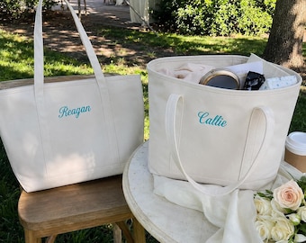Personalized Canvas Tote Bag, Custom Embroidered Name Bag, Large Shoulder Tote, Everyday Carryall, Christmas Gift, Gift for Friends