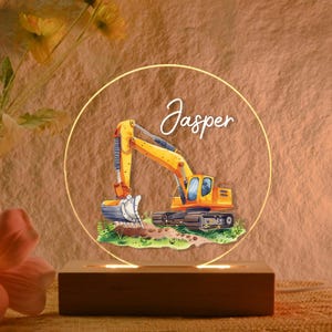 Excavator Night Light, Custom Boy Birthday Gift, Personalized LED Light, Baby Shower Gift, Gift for Kids, Nursery Decor, Digger Night Light