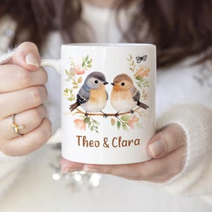Personalized Robin Bird Mug, Custom Name Mug, Anniversary Gift, Bird Lover Gift, Coffee Mug, Robin Gifts, Wedding Mug, Gift for Couple