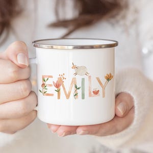 Bonita taza con letras del alfabeto y animales, jirafa, erizo, perezoso, taza con nombre personalizado, taza personalizada para niños, niñas, regalo de cumpleaños personalizado