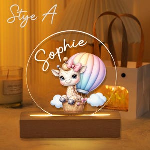 Cute Giraffe Night Light, Personalized Baby Shower Gift, Custom Name Frame, LED Light Up Table Lamp, Birthday Gift for Kids, Nursery Decor