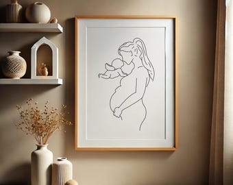 Por siempre una madre: arte lineal sobre la maternidad y el embarazo, arte lineal sobre mamá y bebé, impresión sobre mamá embarazada, arte mural, impresiones de pared neutras, decoración del hogar