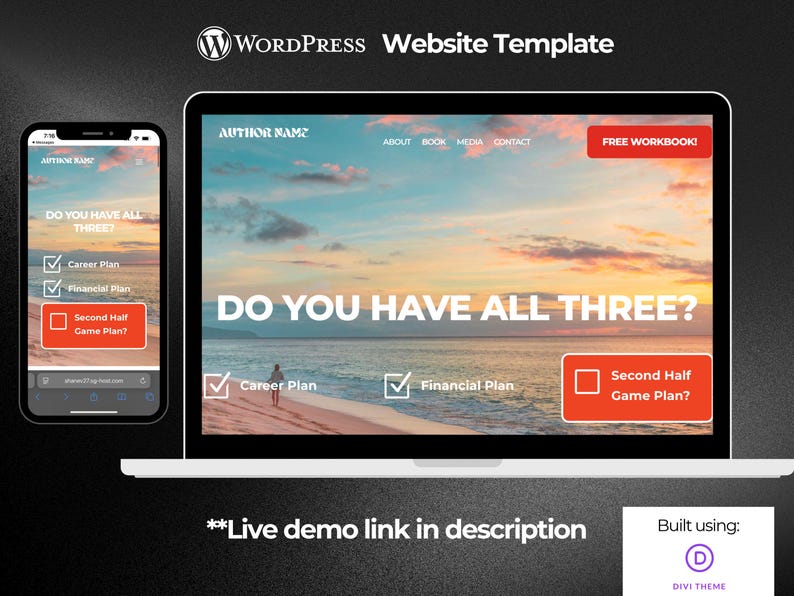 Divi WordPress-mall för författare: Design av pensionsböcker bild 1