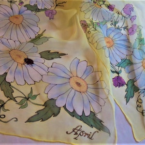 Silk Chiffon Scarf Custom order Hand painted Flower of the Month April image 5